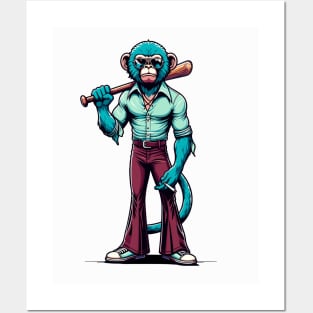 Retro Rebel: 70s Fashion monkey with baseball bat Posters and Art